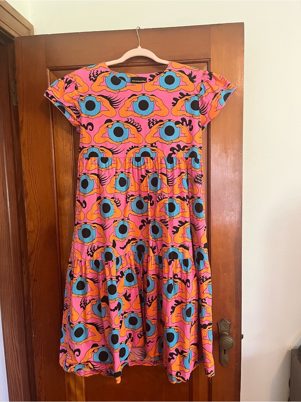 Nooworks Frida Dress Hot Pink, Turquoise & Orange Abstract Eye Print
